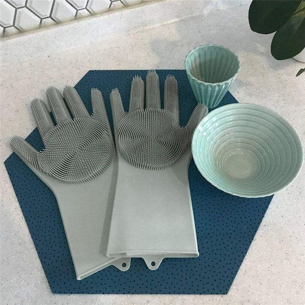 Силиконовые многофункциональные перчатки для мытья и чистки Magic Silicone Glov Серый PR3 1046388382 фото