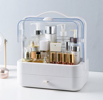 Органайзер для косметики Cosmetic Storage Box &middot; Настільний переносний бокс &ndash; стійка для зберігання косметики з ручкою, білий/рожевий/зелений 51331/1 фото