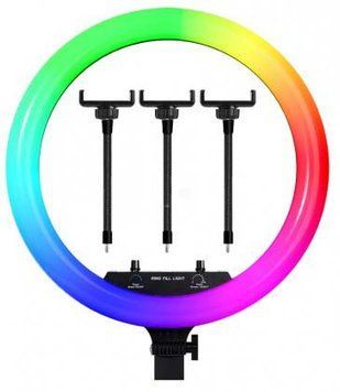 Світлодіодна кільцева лампа для селфі 45 см / Світлодіодна лампа RGB з пультом + сумка (MJ18) 66128 фото