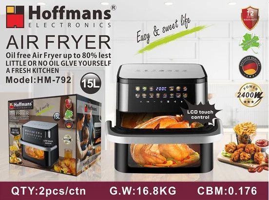 Аерофритюрниця Hoffmans HM-792 15 л &bull; Мультипіч-аерогриль Hoffmans 2400 Вт із двома ТЕНами та сенсорним керуванням 58585 фото