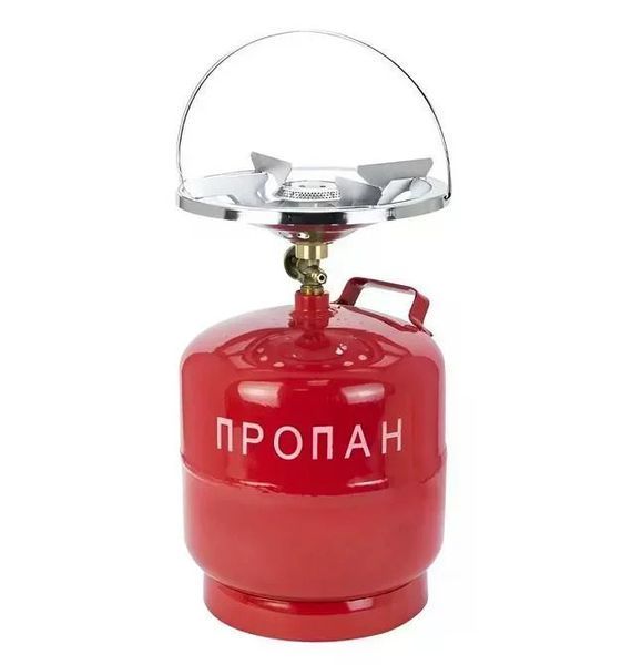 Газовий балон 8 літрів побутовий комплект із пальником 21 см &bull; Туристичний газовий комплект 8 л з конфоркою, краном-перехідником і ручкою для перенесення 58433 фото