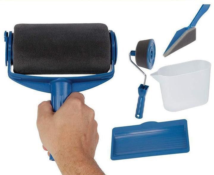 Набір малярних валиків PAINT ROLLER Універсальні валики для фарбування поверхонь, 2 шт. з ємністю для розкочування фарби та шпателем 81013 фото