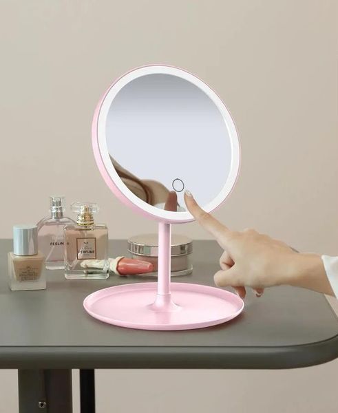 Косметичне настільне кругле дзеркало для макіяжу з LED підсвіткою 45041 фото