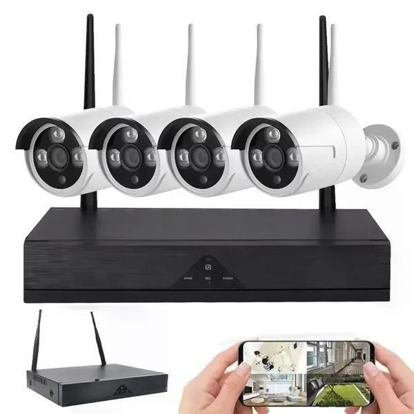 Бездротовий комплект відеоспостереження DVR KIT CAD Full HD UKC 8004/6673 WiFi 5G білий &bull; Набір на 4 камери з реєстратором для дому, офісу, складу та ділянки 58033 фото