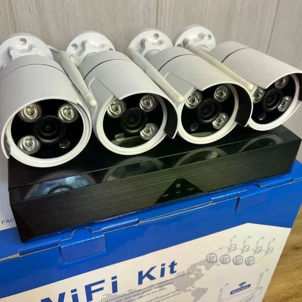 Бездротовий комплект відеоспостереження DVR KIT CAD Full HD UKC 8004/6673 WiFi 5G білий &bull; Набір на 4 камери з реєстратором для дому, офісу, складу та ділянки 58033 фото