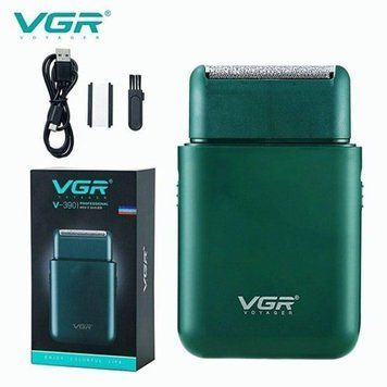 Акумуляторна міні електробритва для чоловіків VGR V 390 Green &bull; Професійний шейвер з тримером для сухого та вологого гоління 55572 фото