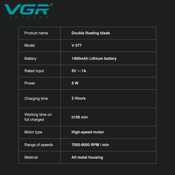 Тример для волосся VGR V-377 синій &bull; Акумуляторна машинка для стрижки Hair Clippers V-377, шейвер для бороди, вусів та окантовки 57987 фото