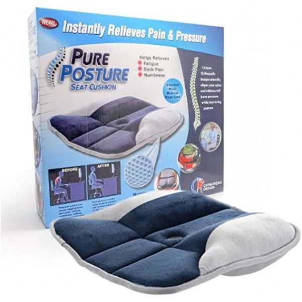 Ортопедична подушка для сидіння WOW Pure Posture Memory Foam Сидіння ортопедичне на стілець / автокрісло для розвантаження хребта 51595 фото