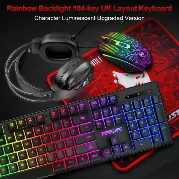 Ігровий комплект Gaming Combo 4-in-1 T-Wolf TF-400 чорний &bull; Геймерський набір клавіатура, миша, навушники та килимок для ПК 57964 фото