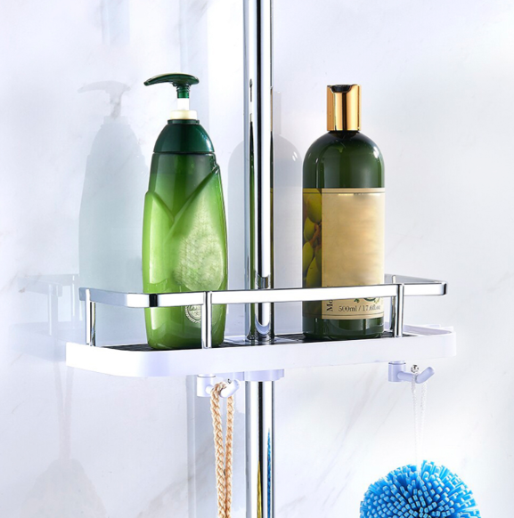 Полиця для ванної кімнати Shower Rack Регульована стійка для душу з тримачем шланга та гачками 52870 фото
