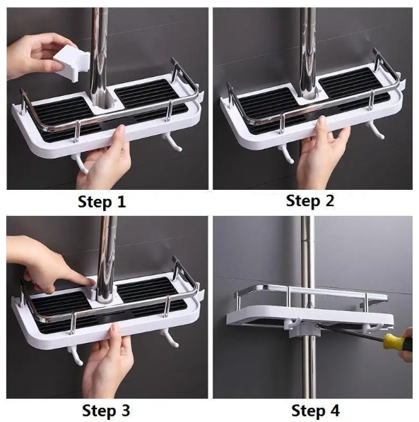 Полиця для ванної кімнати Shower Rack Регульована стійка для душу з тримачем шланга та гачками 52870 фото